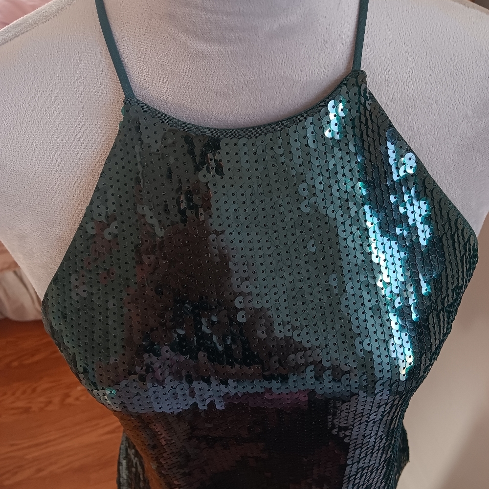 Express Green Sequin Dressy Tank Cami Holiday St. Patrick's Day